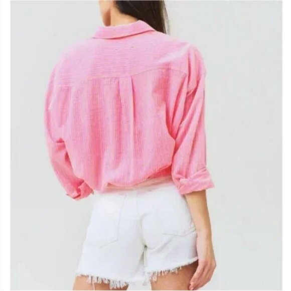 Xirena Women's Kytt Barbiecore Striped 100% Cotton Button-down Front Tie Medium - Picture 2 of 10